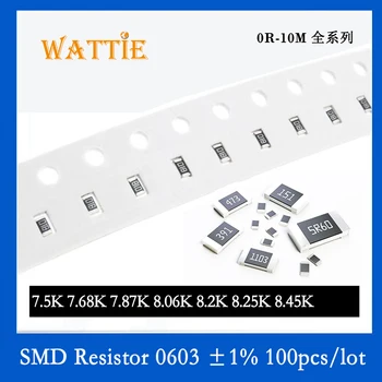 SMD резистор 0603 1% 7.5K 7.68K 7.87K 8.06K 8.2K 8.25K 8.45K 100 шт./лот микросхемные резисторы 1/10 Вт 1.6 мм * 0.8 мм