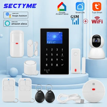 Sectyme Tuya Smart WIFI GSM Охранная сигнализация Датчик двери, окна, IP-камера, Охранный детектор движения, Беспроводная сигнализация дыма