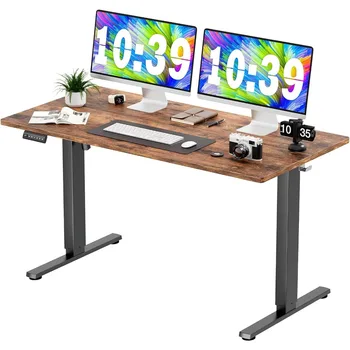 Компьютерный стол, офисный стол с регулируемой высотой подъема 55 x 24 дюйма, с соединительной доской, 2 крючками и отверстиями для проволоки, компьютерный стол