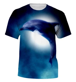 Новая мужская/женская Повседневная футболка с круглым вырезом и короткими рукавами, Модный Дельфин, Креативный Дизайн, 3D Печать, Забавная футболка