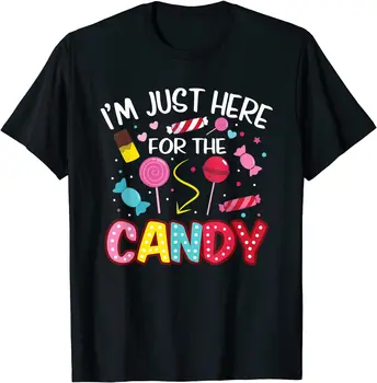 Я здесь ради конфет, забавных футболок с едой на Хэллоуин, забавных групповых топов, хлопковых мужских футболок, групповых футболок