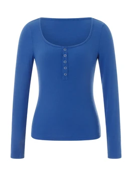 Женский топ с длинным рукавом Y2k, винтажные эстетичные футболки с квадратным вырезом и пуговицами, приталенного кроя, весенне-осенняя уличная одежда