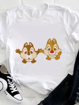 Женский простой топ с рисунком Чипа и Дейла из мультфильма Disney с короткими рукавами в стиле харадзюку, модная повседневная летняя футболка в стиле харадзюку