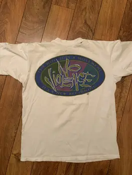 Винтаж 1990-х годов, без насилия, Классический размер мужской рубашки с графическим принтом, большой Белый