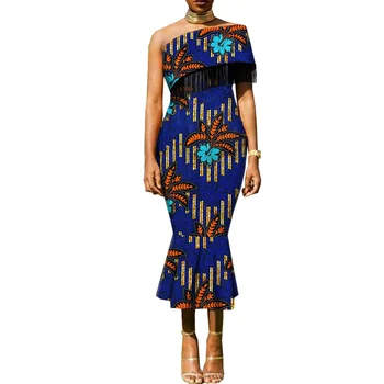 Дизайнерские африканские платья для женщин, короткий рукав с кисточками, Открытые плечи, Высокая талия, Анкара, наряд с принтом, Элегантное платье Макси