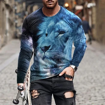 Весенне-летняя модная новая одежда с 3D-печатью и рисунком крупного животного Льва, топ с длинными рукавами, повседневная спортивная дышащая футболка большого размера