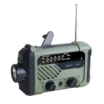 Радиоприемник для экстренной погоды емкостью 2000 мАч с солнечной зарядкой, рукояткой и питанием от аккумулятора, портативный радиоприемник с фонариком