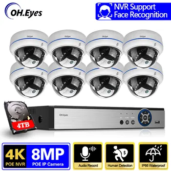 H.265 Камера видеонаблюдения Keamanan 5MP 8MP 8CH Luar Ruangan Tahan Air Audio AI Penglihatan Malam POE IP Камера Видеонаблюдения Комплект Pengawas