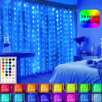 300 светодиодных гирлянд для оконных штор, изменяющих цвет, ПВХ-гирлянда, изменяющая цвет, с дистанционным питанием от USB, сосульки для свадебного декора