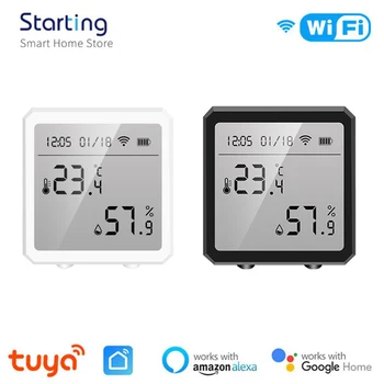 Умный датчик температуры и влажности Tuya WiFi с ЖК-дисплеем Smart Life APP Control Alarm Push Работает с Alexa Google Home