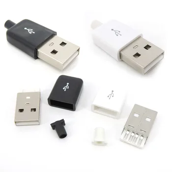 10шт 4-контактный штекерный разъем USB 2.0 Type A, самодельная розетка с черно-белой пластиковой крышкой, пайка USB Type-A для ремонта своими руками