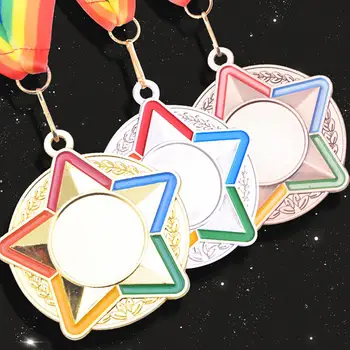 Медаль за честь победы, цвет радуги, Форма звезды, Золотая, серебряная, бронзовая Металлическая медаль, Школьный баскетбольный мяч, медаль спортивных соревнований
